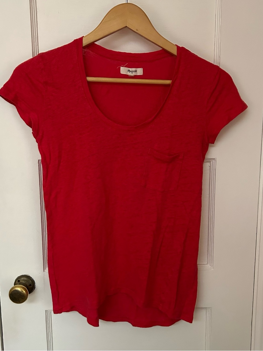Madewell Red Linen Scoop Neck Short Sleeve Pocket Tee